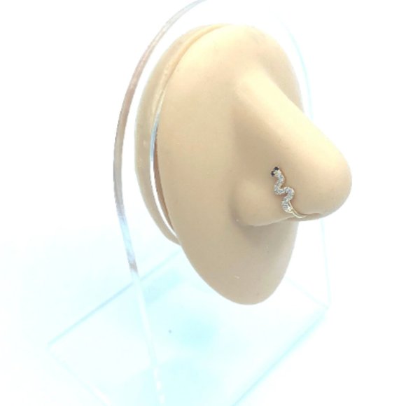 CZ Snake 24 KT Gold Plated Nose Cuff Fake Nose Rings No Piercing Jewelry - Picture 2 of 5